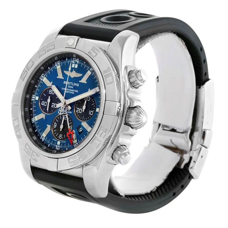 Breitling Chronomat GMT Blue Dial Rubber Strap Steel Mens Watch AB0410 SwissWatchExpo