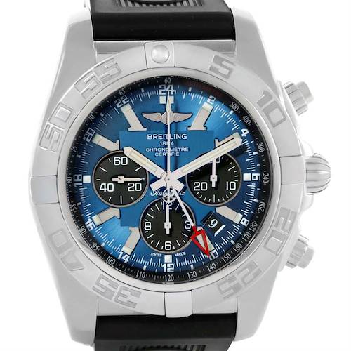 Photo of Breitling Chronomat GMT Blue Dial Rubber Strap Steel Mens Watch AB0410