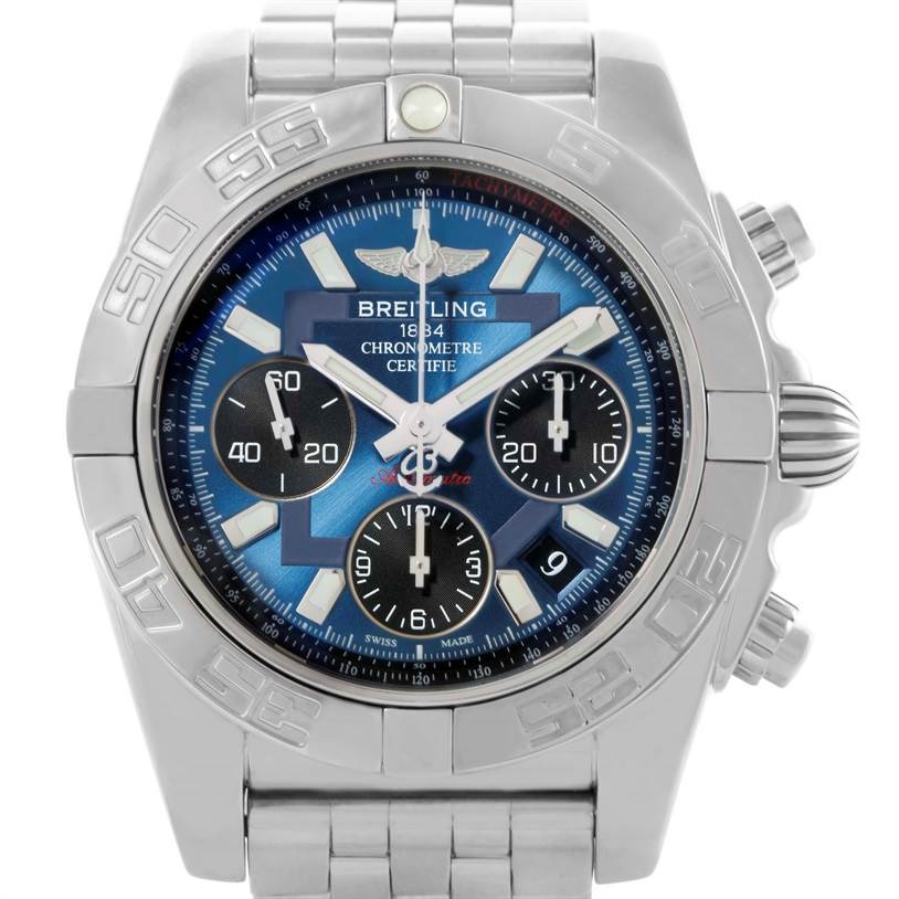 Breitling Chronomat 41 Blue Dial Stainless Steel Mens Watch AB0410