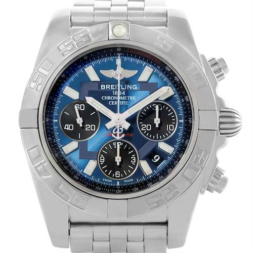 Photo of Breitling Chronomat 41 Blue Dial Stainless Steel Mens Watch AB0410