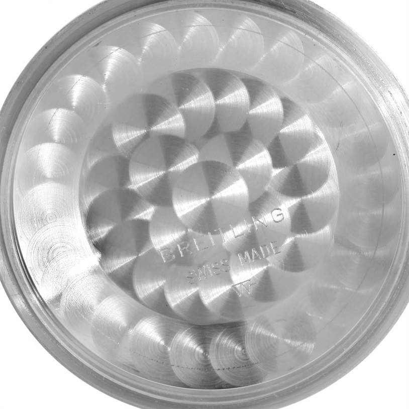 This is the inner case back of a Breitling Chronomat A13356 Men
s Stainless Steel Grey Dial A13356 Men
s Stainless Steel Grey Dial watch, viewed from above.