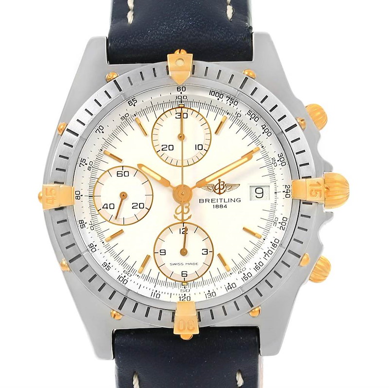 Breitling Chronomat Steel 18K Yellow Gold White Dial Mens Watch B13047 SwissWatchExpo