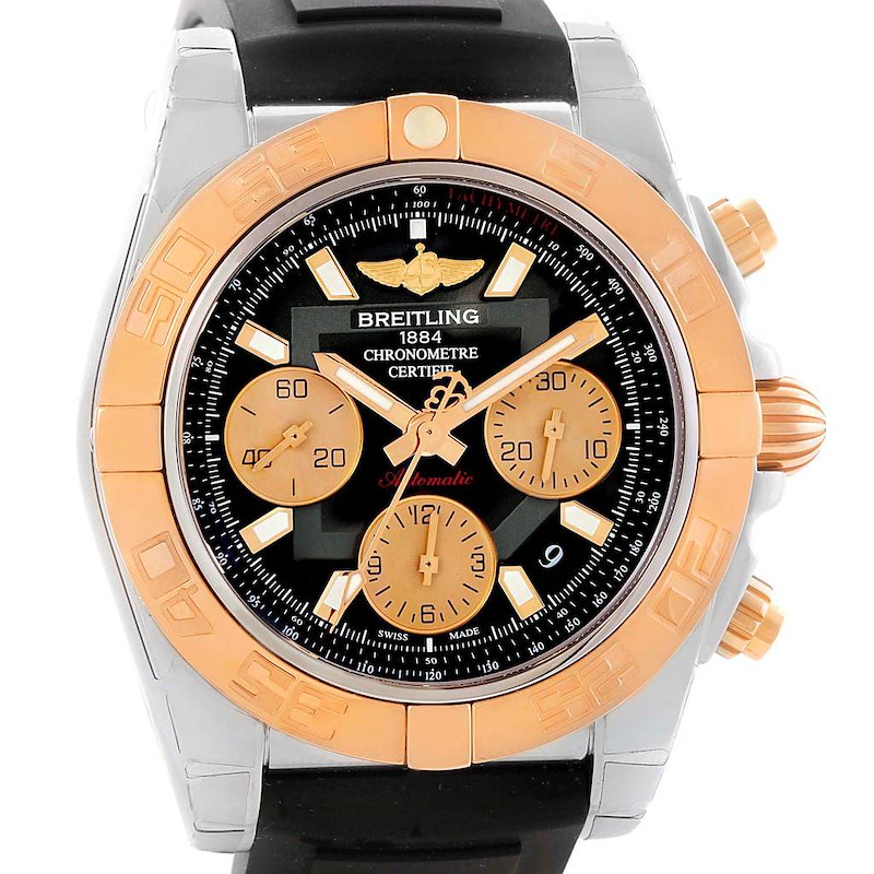 Breitling Chronomat 41 Chrono Steel Rose Gold Watch CB0140 Box Papers SwissWatchExpo