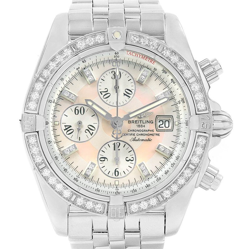 Breitling Chronomat Evolution Steel MOP Diamond Mens Watch A13356 SwissWatchExpo