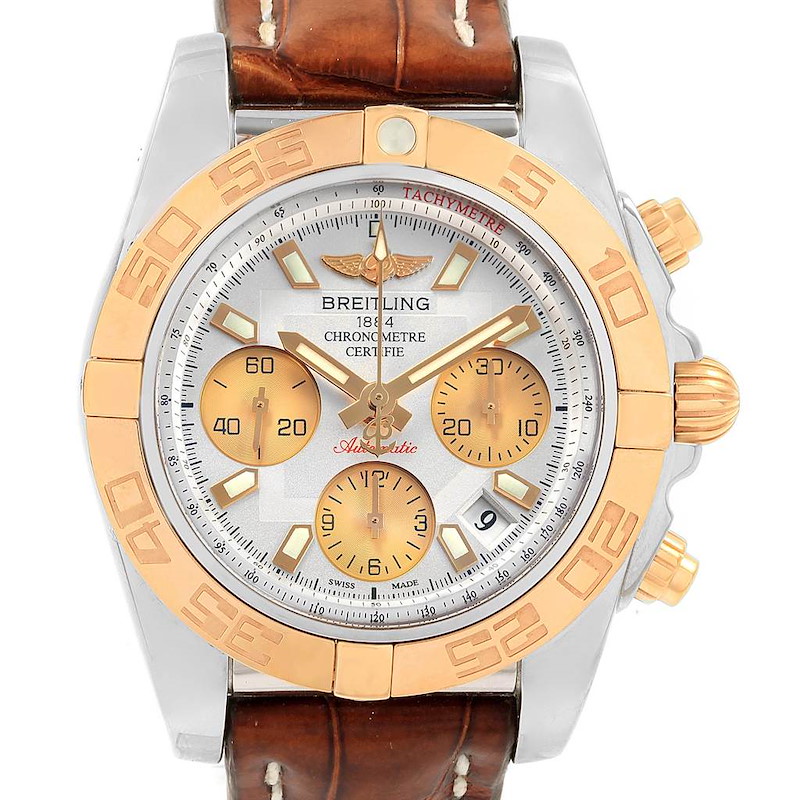 Breitling Chronomat 41 Chrono Steel Rose Gold Silver Dial Watch CB0140 SwissWatchExpo