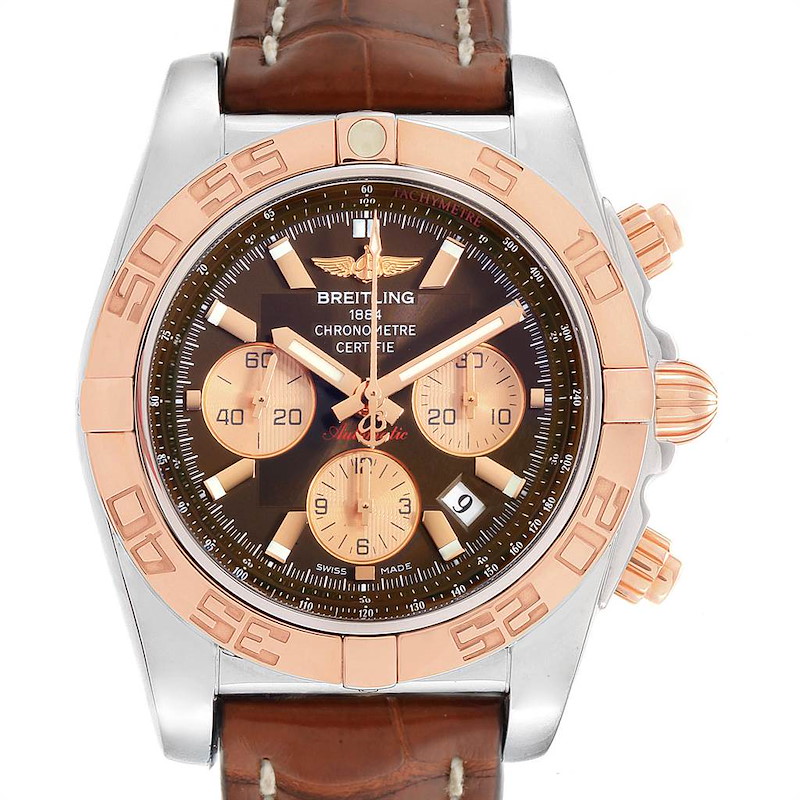 Breitling Chronomat Evolution Steel Rose Gold Brown Dial Watch CB0110 SwissWatchExpo