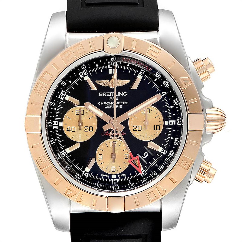 Breitling Chronomat Evolution 44 GMT Steel Rose Gold Mens Watch CB0420 SwissWatchExpo