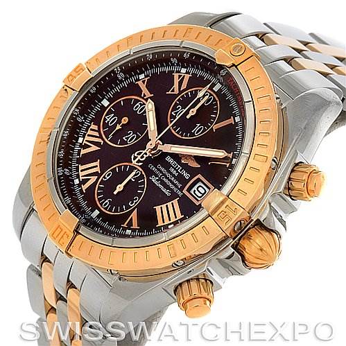 This image shows the front and right side of the Breitling Chronomat C1335611/K515-TT Men
s Stainless Steel Burgundy Dial C1335611/K515-TT Men
s Stainless Steel Burgundy Dial watch, highlighting the dial, bezel, crown, and pushers.