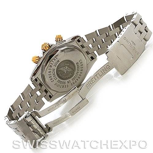 The image shows the back case, bracelet, and clasp of a Breitling Chronomat B1335611 Men's Steel and Gold (two tone) Blue Dial B1335611 Men's Steel and Gold (two tone) Blue Dial watch.