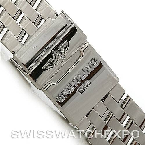 The image shows a close-up view of the clasp and part of the metal bracelet of a Breitling Chronomat B1335611 Men's Steel and Gold (two tone) Blue Dial B1335611 Men's Steel and Gold (two tone) Blue Dial watch.