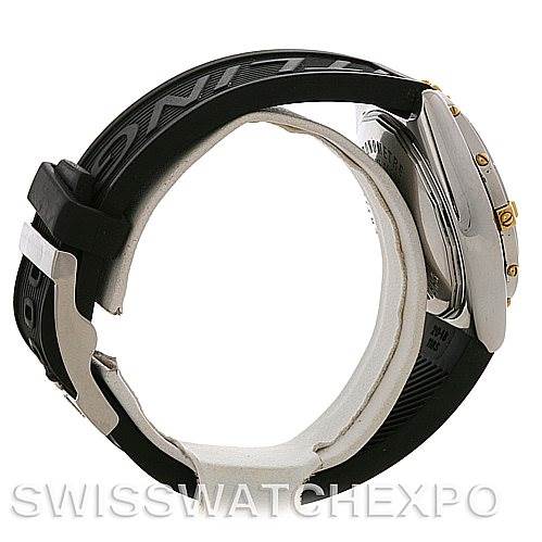 The image shows a side view of the Breitling Chronomat B13350 Men's Steel and Gold (two tone) Black Dial B13350 Men's Steel and Gold (two tone) Black Dial watch, focusing on its band, clasp, and part of the case.