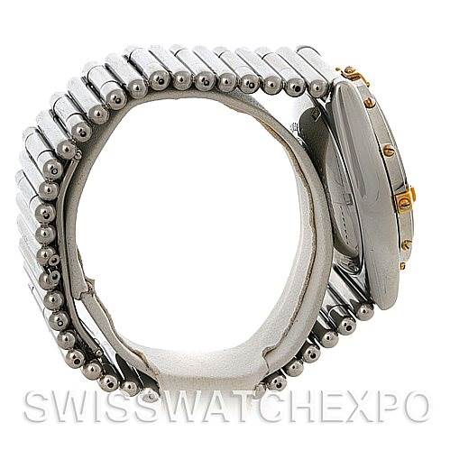 This image shows a side view of the Breitling Chronomat B13050 Men's Steel and Gold (two tone) White Dial B13050 Men's Steel and Gold (two tone) White Dial watch, focusing on its metallic bracelet and case.