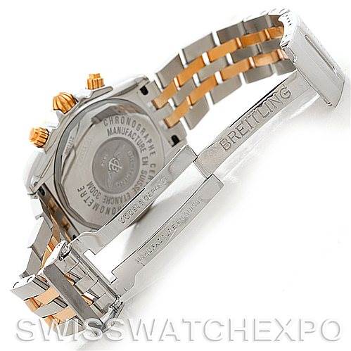 This image shows the back case and clasp of the Breitling Chronomat C13356 Men's Steel and Gold (two tone) White Dial C13356 Men's Steel and Gold (two tone) White Dial watch, highlighting the bracelet with a mix of metals.