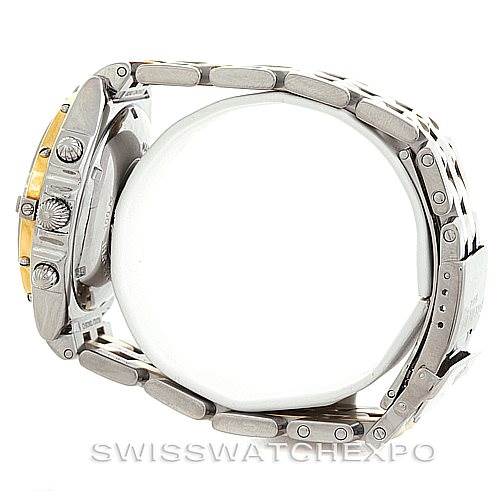 The image shows a side view of the Breitling Chronomat D13050 Men's Stainless Steel Blue Dial D13050 Men's Stainless Steel Blue Dial watch, highlighting the crown, pushers, and part of the bracelet.