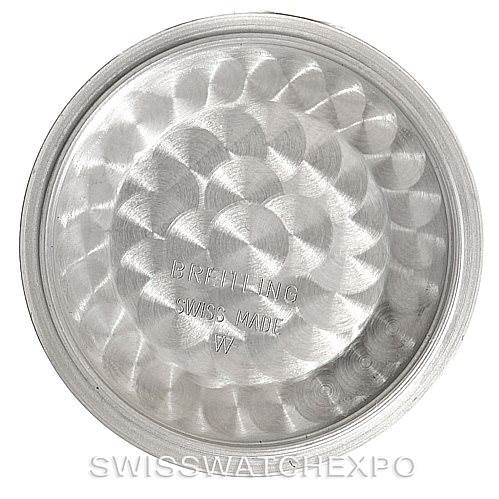 This image shows the inside case back of a Breitling Chronomat B13352 Men
s Steel and Gold (two tone) Black Dial B13352 Men
s Steel and Gold (two tone) Black Dial watch, highlighting the brand inscription and "Swiss Made" text.