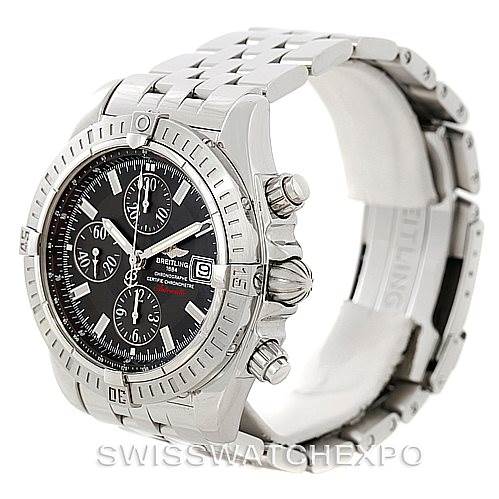 The image shows a Breitling Chronomat A13356 Men
s Stainless Steel Grey Dial A13356 Men
s Stainless Steel Grey Dial watch at a 3/4 angle, highlighting its dial, bezel, and metal bracelet.