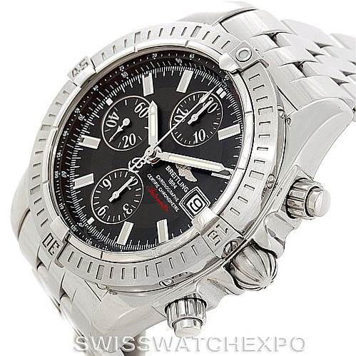 The image shows a Breitling Chronomat A13356 Men
s Stainless Steel Grey Dial A13356 Men
s Stainless Steel Grey Dial watch angled from the front-right, displaying the face, bezel, and partially the bracelet.
