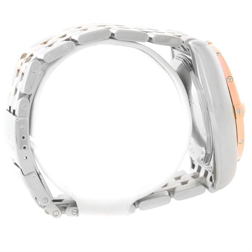 Side view of the Breitling Chronomat C13356 Men's Steel and Gold (two tone) Burgundy Dial C13356 Men's Steel and Gold (two tone) Burgundy Dial watch showing the bracelet, case, and part of the bezel.