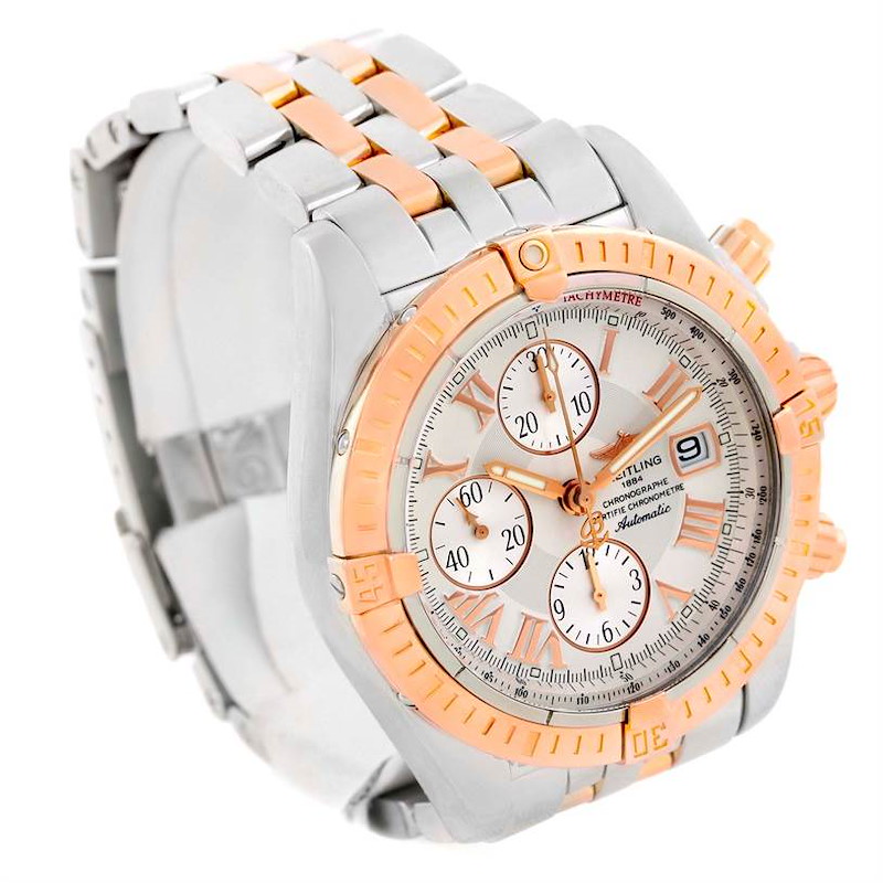 Breitling Chronomat Evolution Steel Rose Gold White Dial Watch C13356 SwissWatchExpo