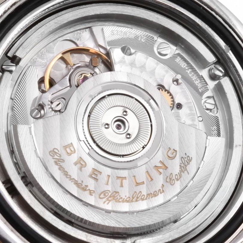 The image shows the detailed view of the Breitling Colt A32350 Men's Stainless Steel Beige Dial A32350 Men's Stainless Steel Beige Dial watch's automatic movement from the backside.