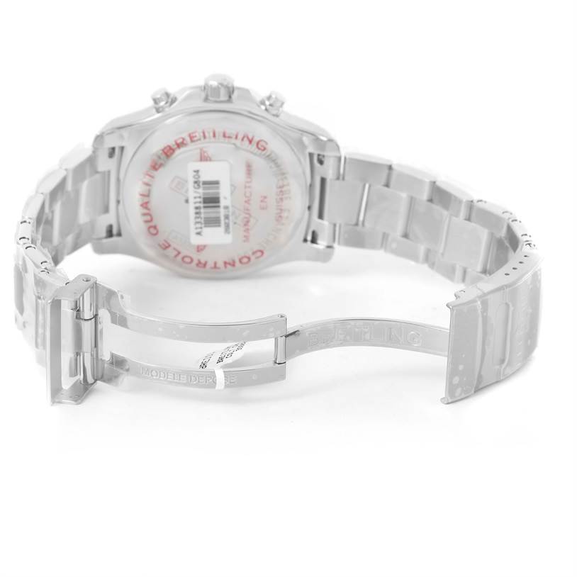The image shows the back and bracelet of the Breitling Colt A13035 Men's Stainless Steel White Dial A13035 Men's Stainless Steel White Dial watch, highlighting the clasp and case back.