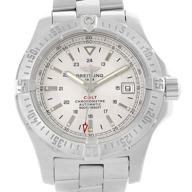 Breitling Colt Silver Dial Stainless Steel Automatic Mens Watch A17380 SwissWatchExpo