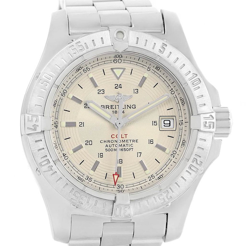 Breitling Colt Silver Dial Steel Mens Watch A17380 Box Papers SwissWatchExpo