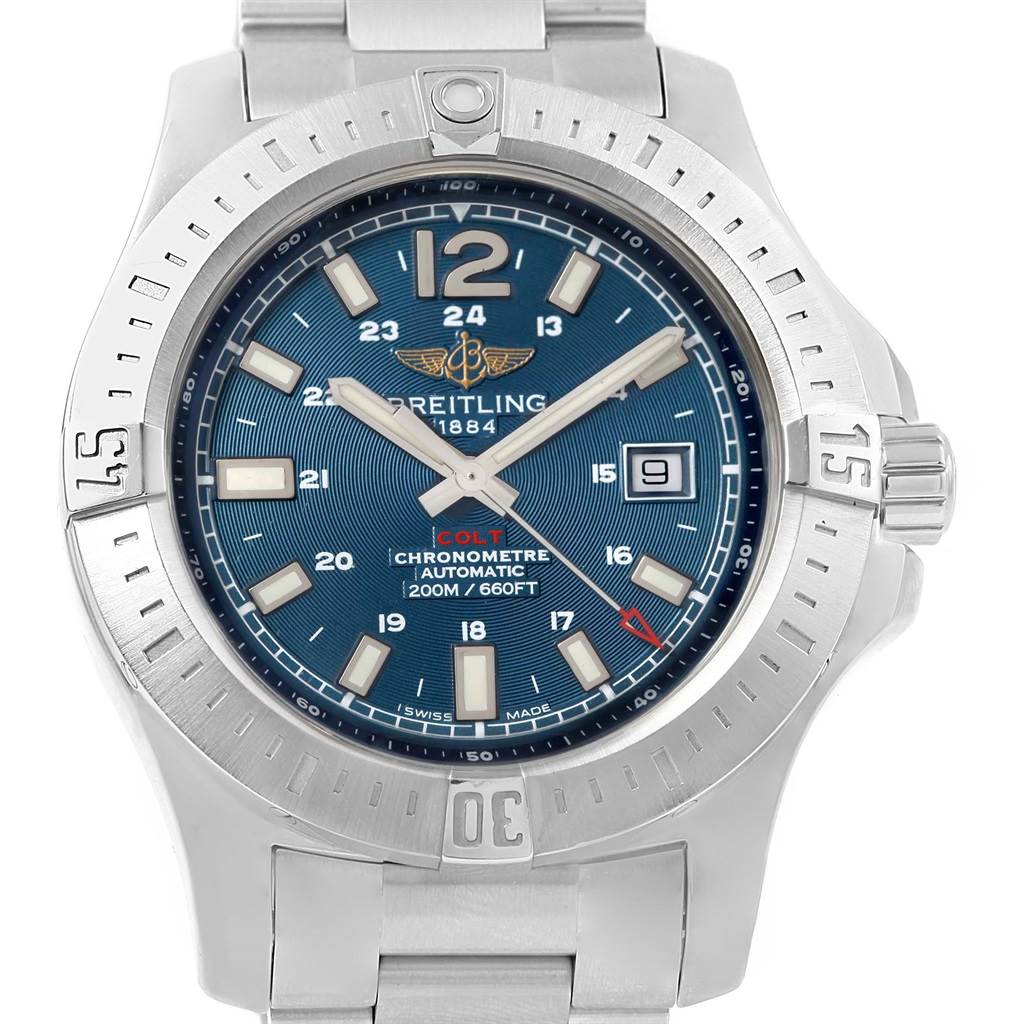 Breitling Colt Blue Dial Automatic Stainless Steel Mens Watch A17388 ...