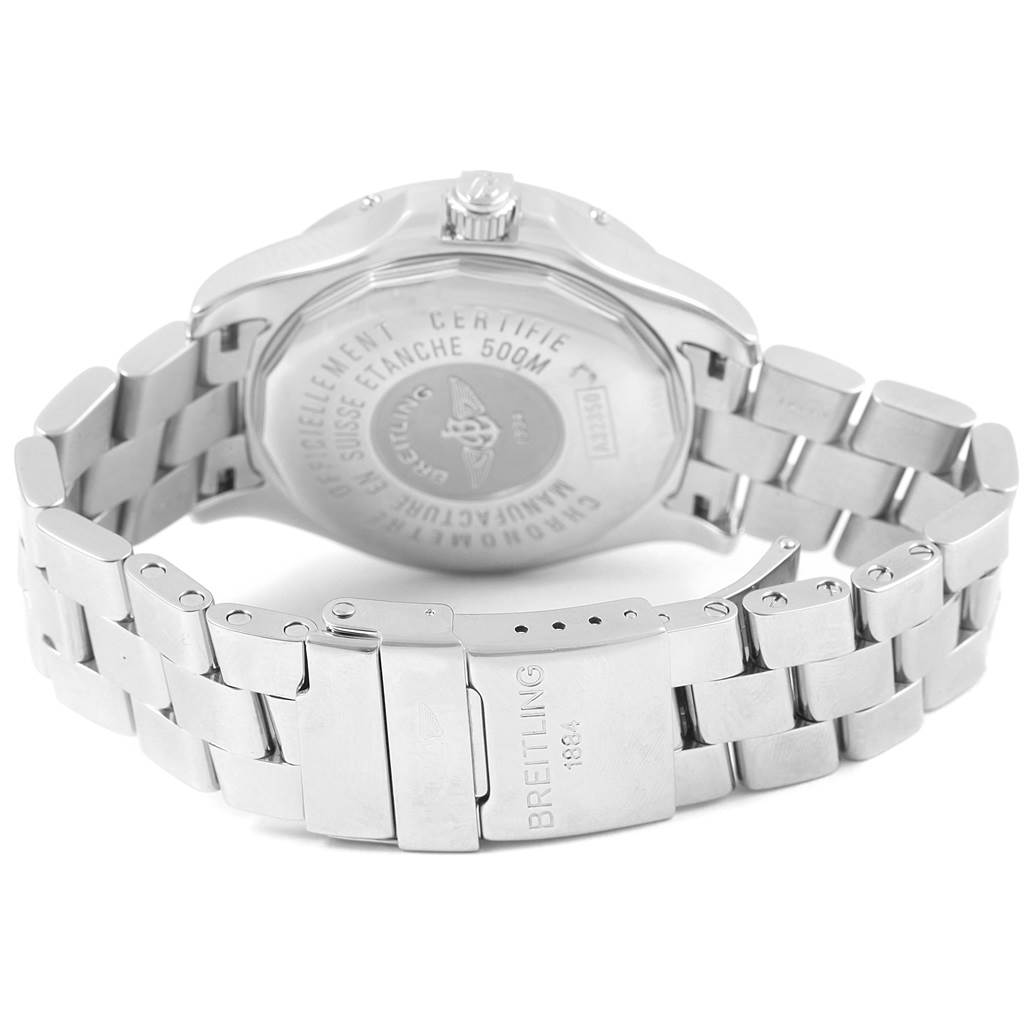 The image shows the back case and bracelet clasp of a Breitling Colt A32350 Men's Stainless Steel Blue Dial A32350 Men's Stainless Steel Blue Dial watch from a rear angle.