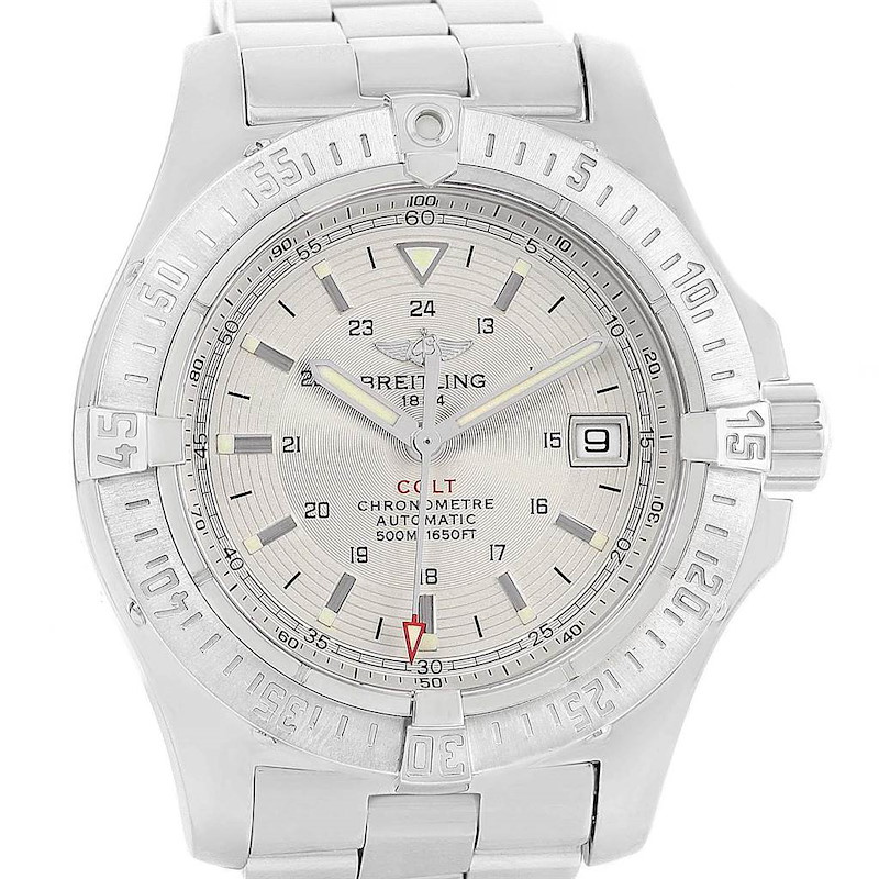 Breitling Colt Silver Dial Stainless Steel Mens Watch A17380 Box Papers SwissWatchExpo