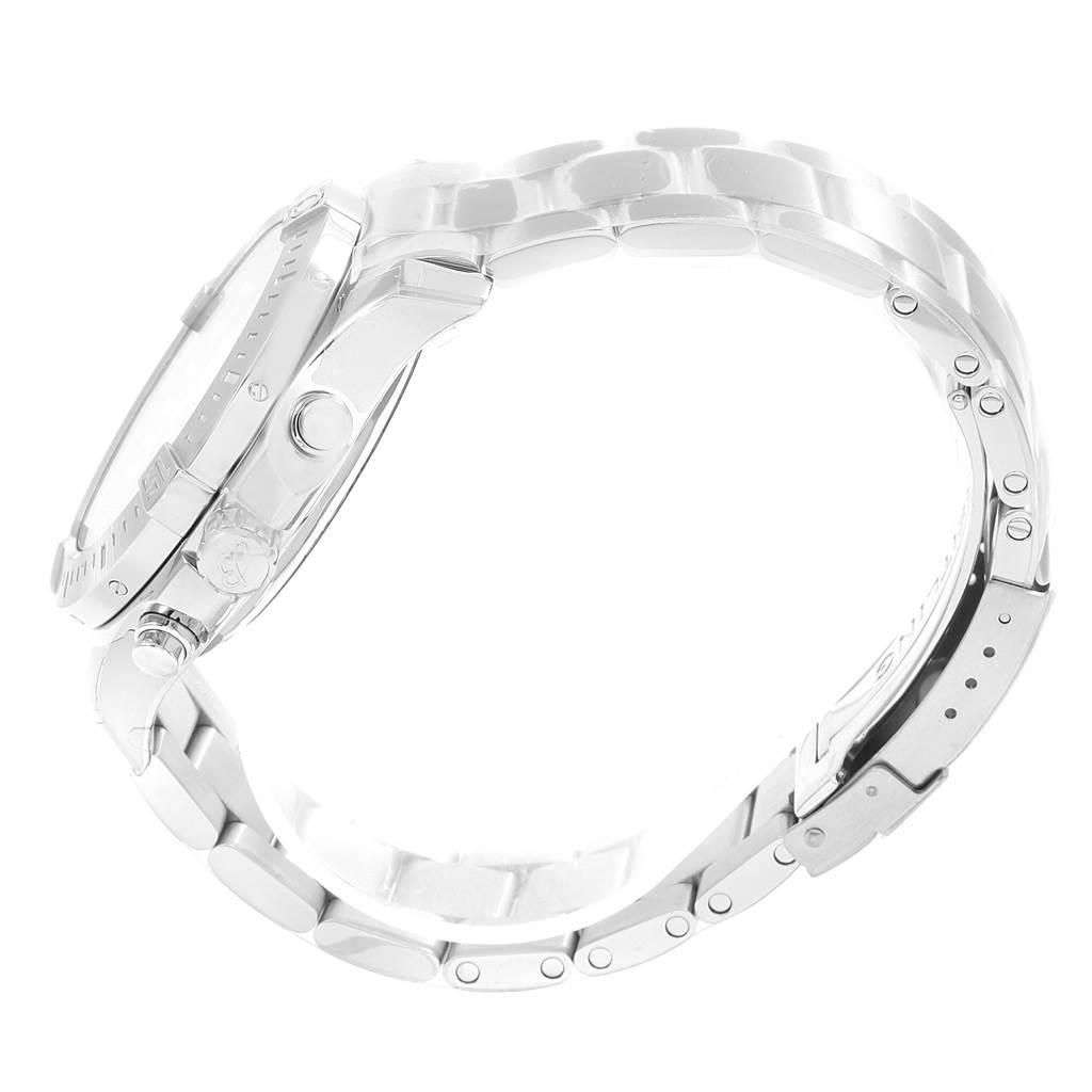 The image shows a side view of the Breitling Colt A13388 Men's Stainless Steel Blue Dial A13388 Men's Stainless Steel Blue Dial watch, highlighting the watch case, crown, and metal bracelet.