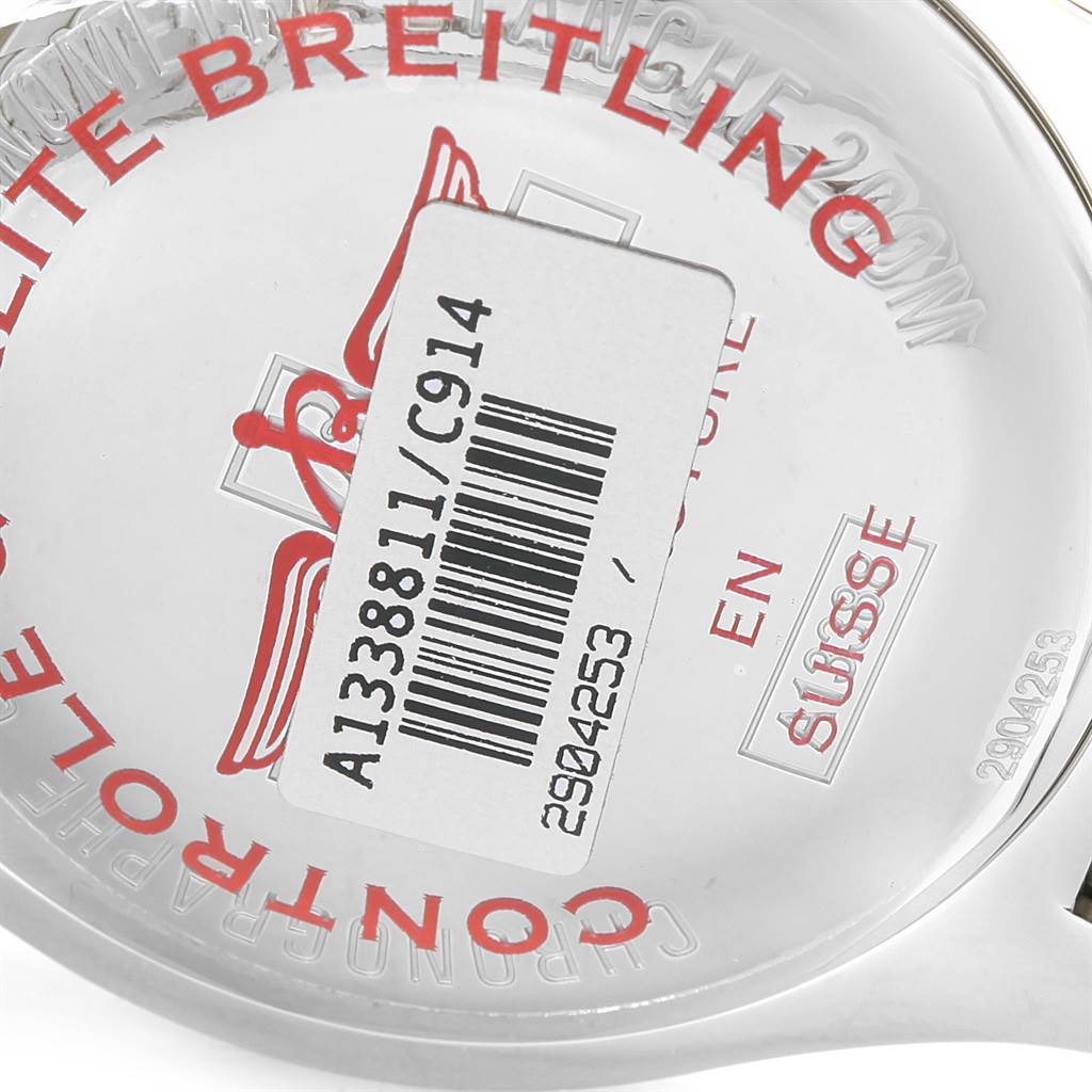 The image shows the back casing of the Breitling Colt A13388 Men's Stainless Steel Blue Dial A13388 Men's Stainless Steel Blue Dial watch with its model number and brand details.