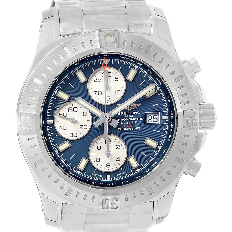 Breitling Colt Blue Dial Chronograph Steel Watch A13388 Unworn SwissWatchExpo