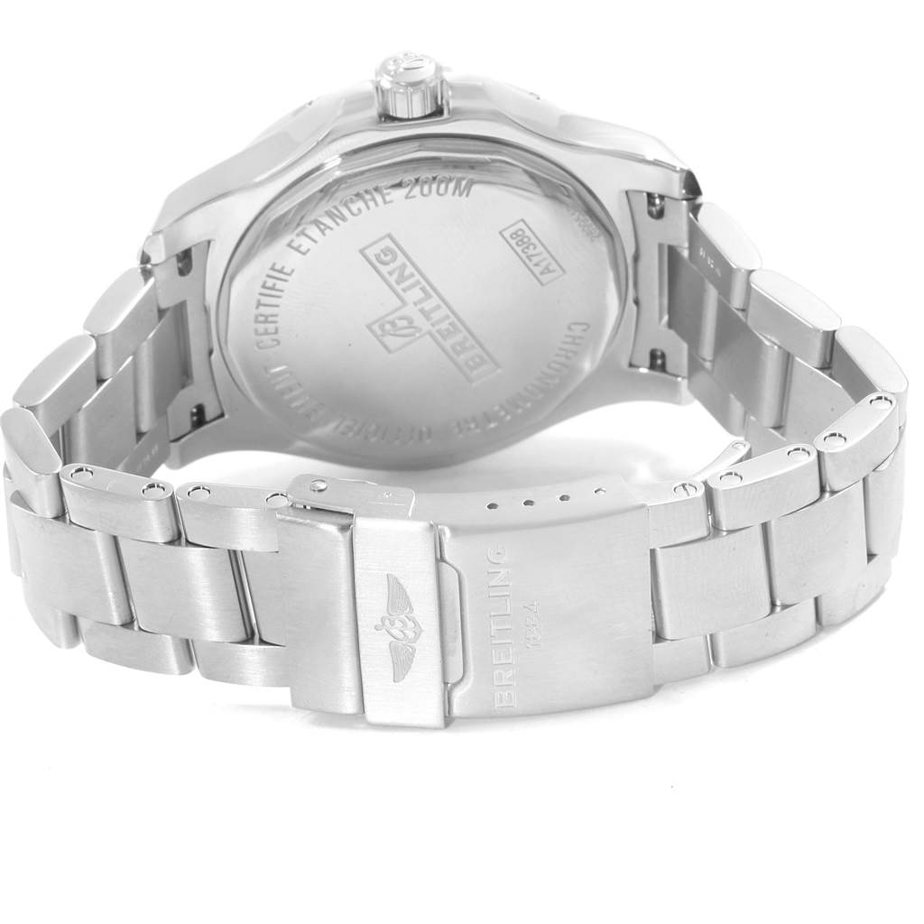 The image shows the back view of the Breitling Colt A17388 Men's Stainless Steel Black Dial A17388 Men's Stainless Steel Black Dial watch, focusing on the case back, bracelet, and clasp.