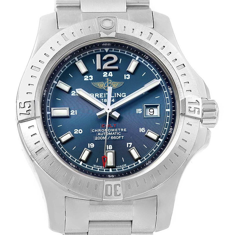 Breitling Colt Blue Baton Dial Automatic Steel Mens Watch A17388 SwissWatchExpo