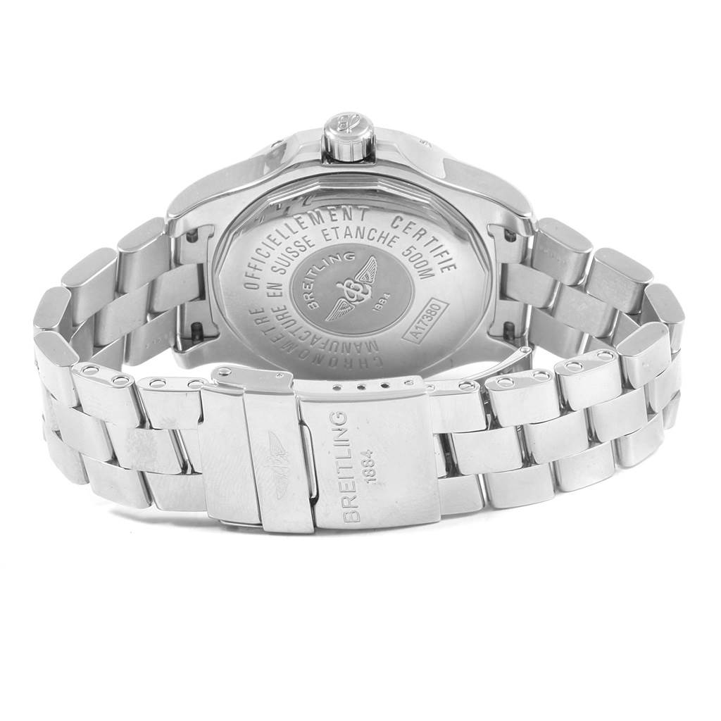 The image shows the back case and bracelet of the Breitling Colt A17380 Men's Stainless Steel Black Dial A17380 Men's Stainless Steel Black Dial watch, focusing on the clasp and case back.