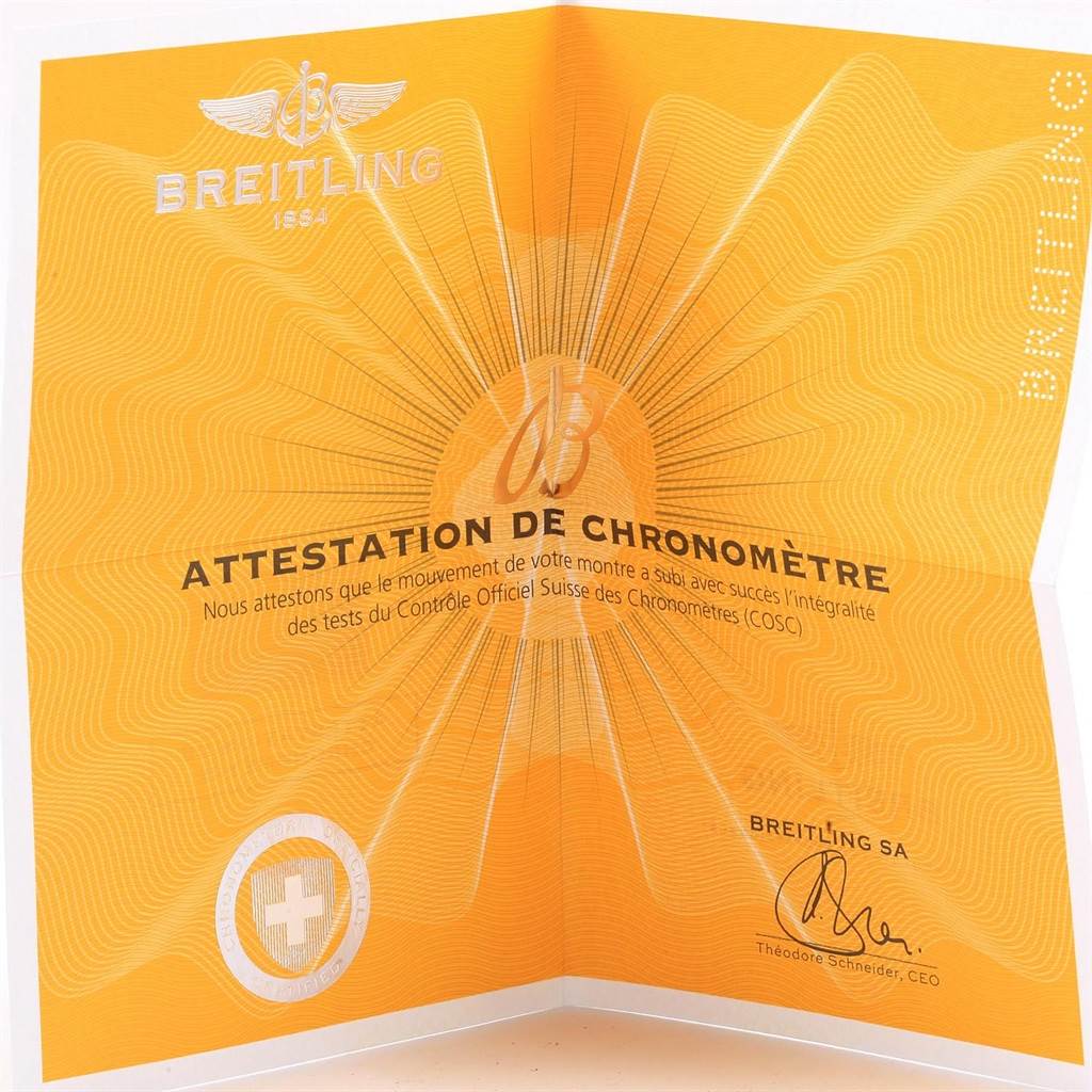 This image shows the chronometer certificate for the Breitling Colt A17313 Men's Stainless Steel Silver Dial A17313 Men's Stainless Steel Silver Dial model watch.