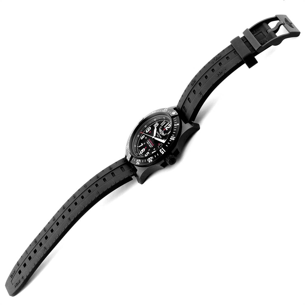 The image shows a Breitling Colt X74320 Men's Stainless Steel Black Dial X74320 Men's Stainless Steel Black Dial watch at an angled top-down view, displaying the watch face and full black rubber strap.