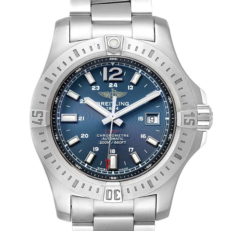 Breitling Colt Blue Dial Automatic Steel Mens Watch A17388 Box Papers SwissWatchExpo