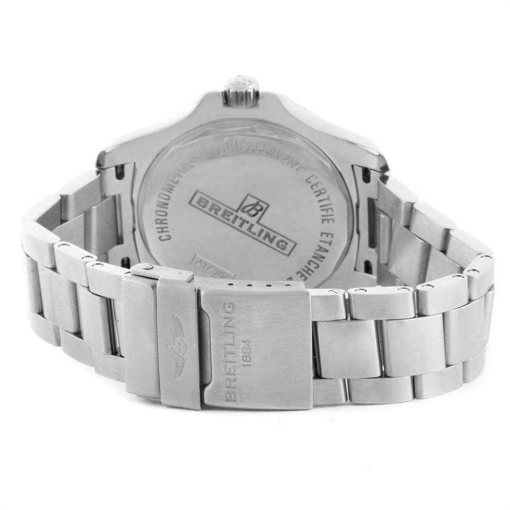 The image shows the back case and clasp of the Breitling Colt A17388 Men's Stainless Steel Blue Dial A17388 Men's Stainless Steel Blue Dial model watch from a rear angle.