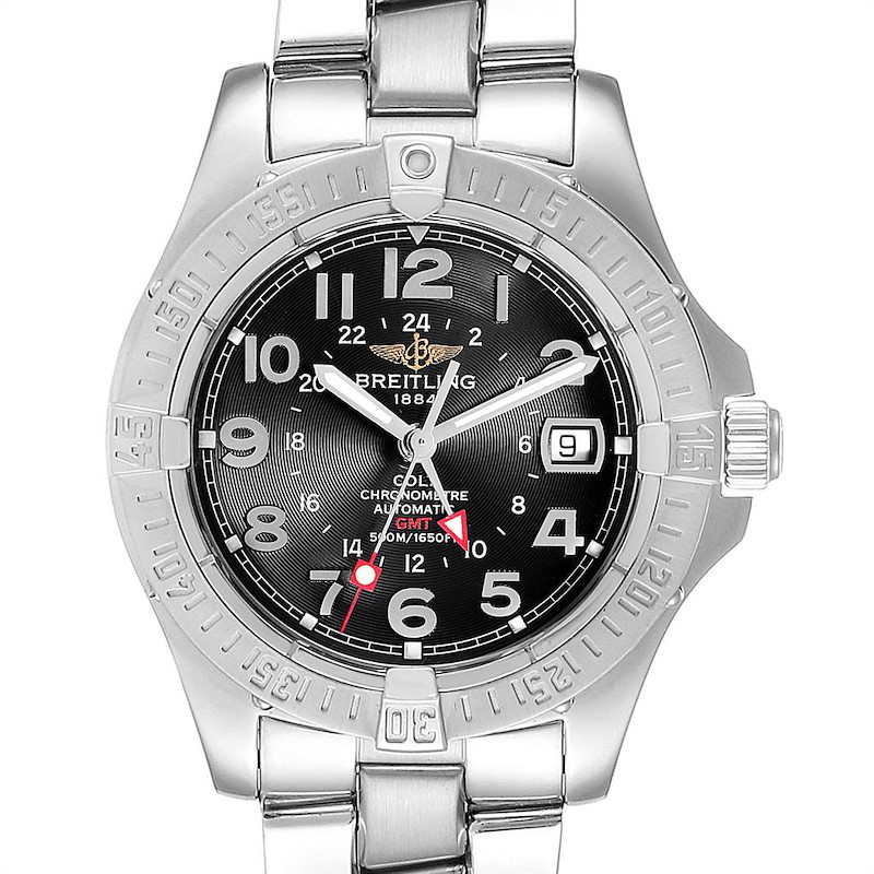 Breitling Colt GMT Black Dial Automatic Steel Mens Watch A32350 Box Papers SwissWatchExpo