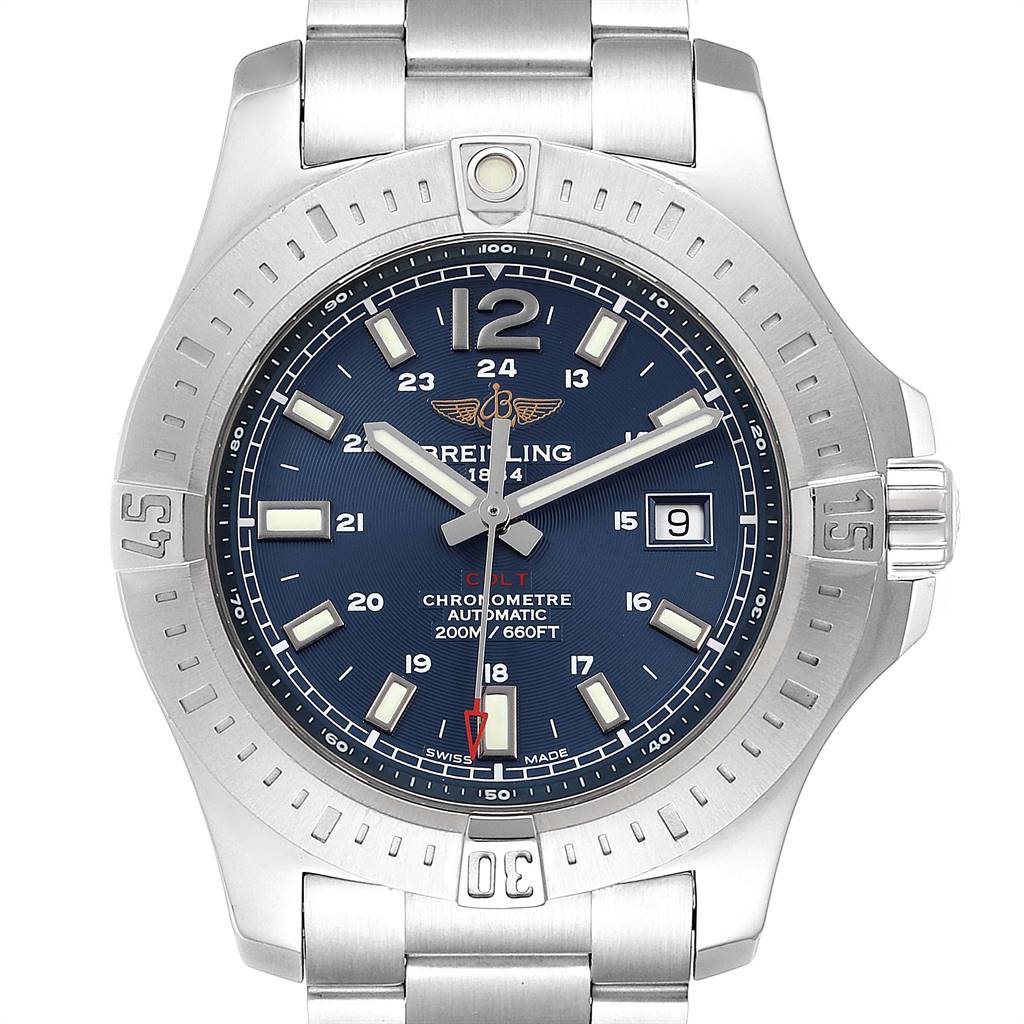 Breitling Colt Blue Dial Automatic Steel Mens Watch A17388 Box Card ...