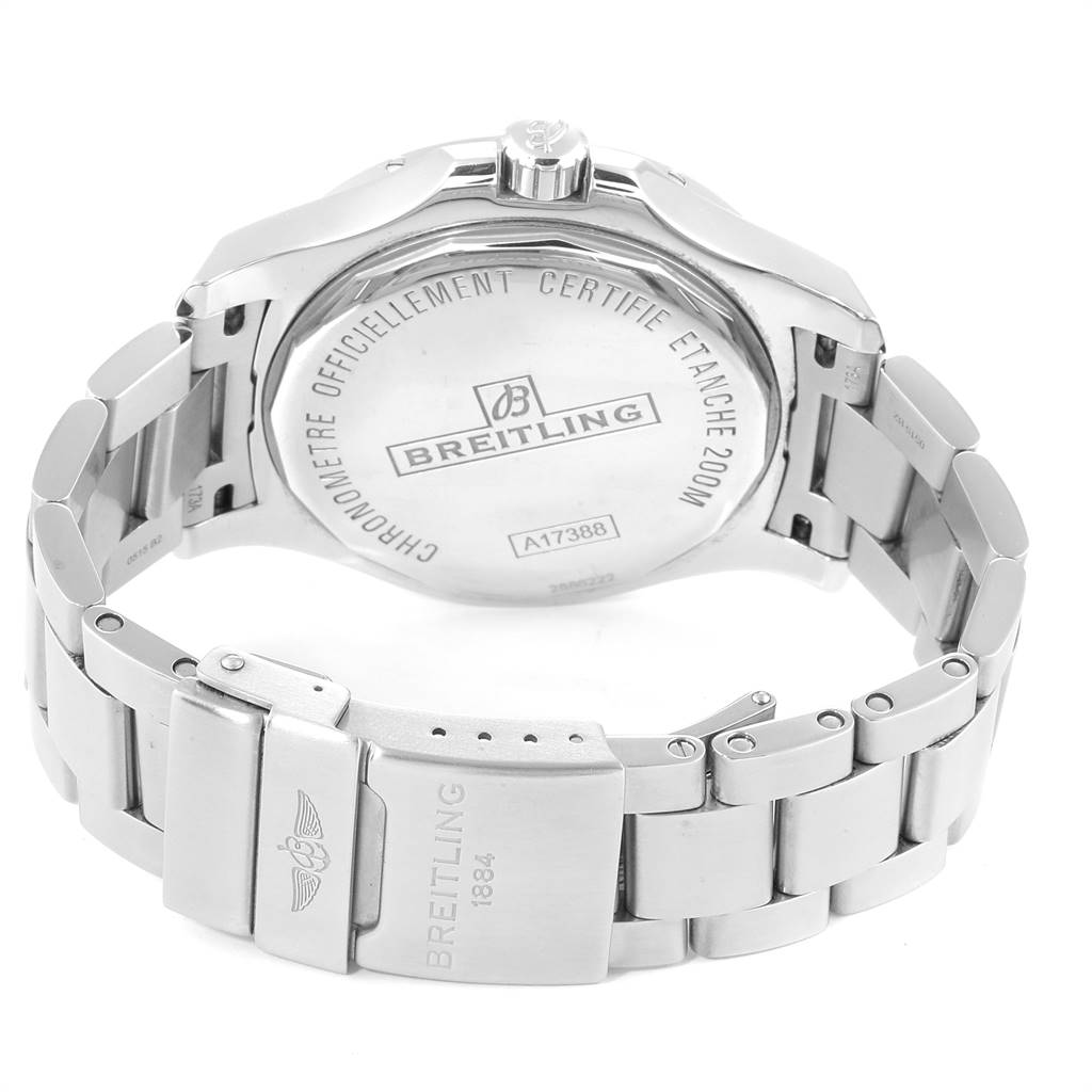 The image shows the back case and stainless steel bracelet of a Breitling Colt A17388 Men's Stainless Steel White Dial A17388 Men's Stainless Steel White Dial watch.