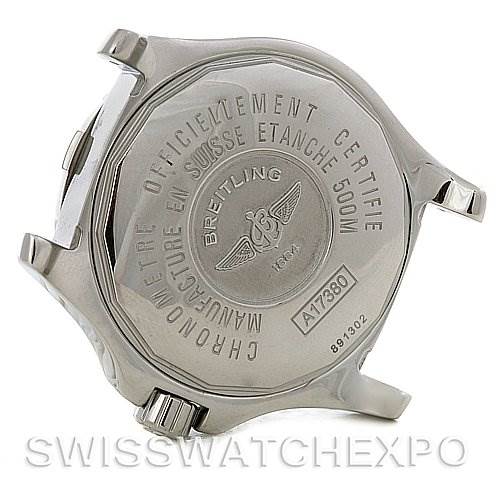 The image shows the back case of a Breitling Colt A17380 Men's Stainless Steel Silver Dial A17380 Men's Stainless Steel Silver Dial watch.