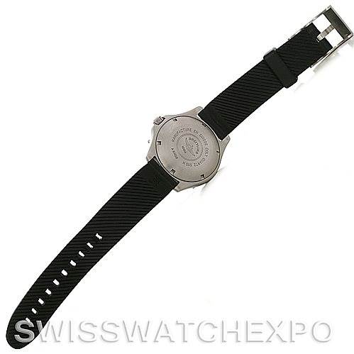 This image shows the back of the Breitling Colt A64050 Men's Stainless Steel Black Dial A64050 Men's Stainless Steel Black Dial model watch, including the case back and the full rubber strap.