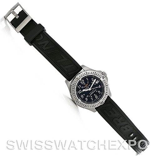 The image shows a Breitling Colt A64050 Men's Stainless Steel Black Dial A64050 Men's Stainless Steel Black Dial watch from a top-down angle, highlighting the face and black strap.