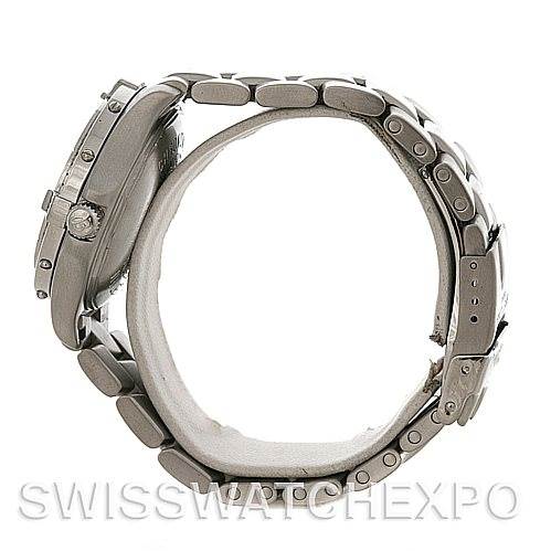 The image shows a side view of the Breitling Colt A64350 Men
s Stainless Steel Black Dial A64350 Men
s Stainless Steel Black Dial watch, focusing on the case and metallic bracelet.