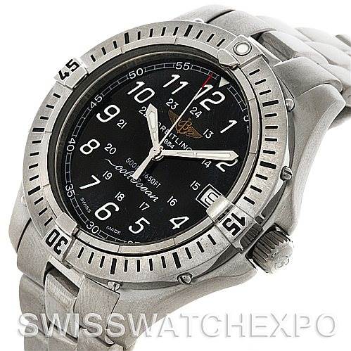 The image shows a Breitling Colt A64350 Men
s Stainless Steel Black Dial A64350 Men
s Stainless Steel Black Dial watch at a front angle, displaying the face, bezel, crown, and part of the bracelet.