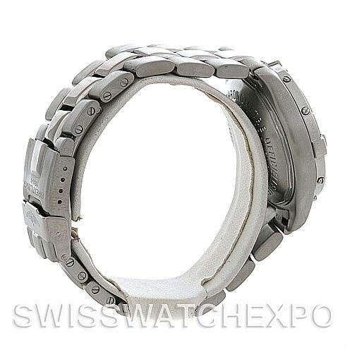 The image shows a side view of the Breitling Colt A64350 Men
s Stainless Steel Black Dial A64350 Men
s Stainless Steel Black Dial watch, highlighting the stainless steel bracelet and clasp.