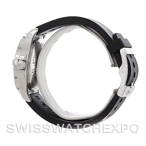 This image shows a side view of a Breitling Colt A32350 Men's Stainless Steel Grey Dial A32350 Men's Stainless Steel Grey Dial watch highlighting the case and black strap.